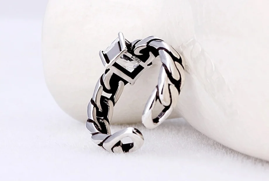 Винтажное трехцветное 925 пробы Серебряное циркониевое кольцо для открытия витая цепь модели черного шнека тайское серебряное кольцо для женщин S-R60