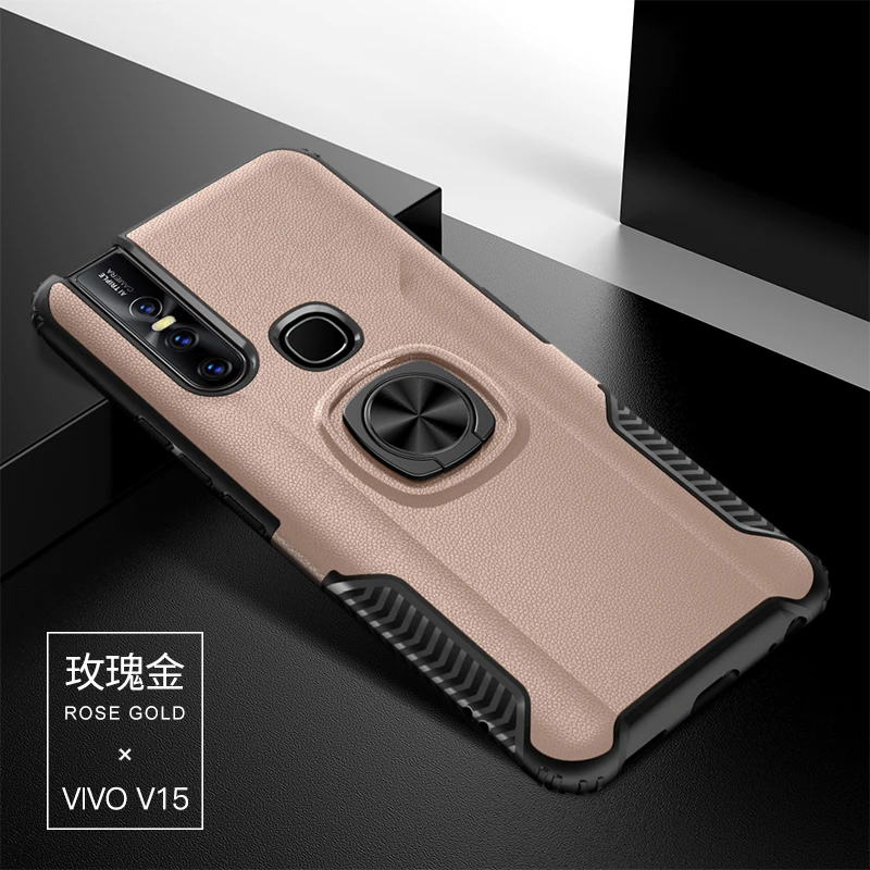 ДЛЯ vivo V15 Pro чехол Роскошный рыцарь Броня задняя крышка для vivo V15 Прочный Гибридный автомобильный держатель Кронштейн чехол для телефона(XS0418 - Цвет: Розовый