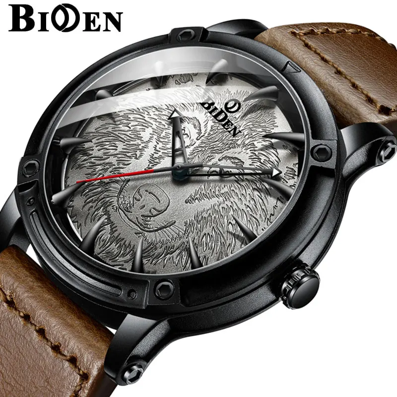 

BIDEN Men Watch Top Brand Luxury Military Sport Male Clock Fashion Genuine Leather Quartz Wristwatch Wolf relogio masculino