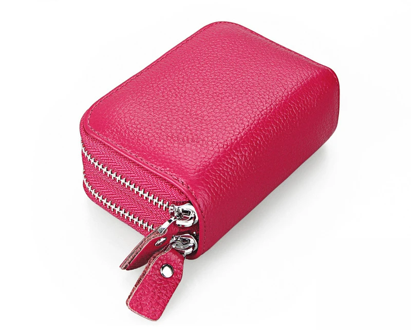 Genuine Leather Women Card Holder Wallets Small High Quality Female Pillow Purse Fashion Double Zipper Credit Card Bag (14)