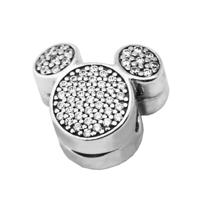 

Fits for Pandora Bracelet 2016 Winter Christmas Mickey Mouse Ears Charm Clear CZ 925 Sterling silver jewelry DIY charm wholesale