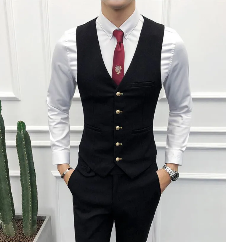 Черный 3 шт. костюм для мужчин Фирменная Новинка Slim Fit Мужская рубашка в полоску смокинг Высокое качество свадебное платье s костюмы повседн