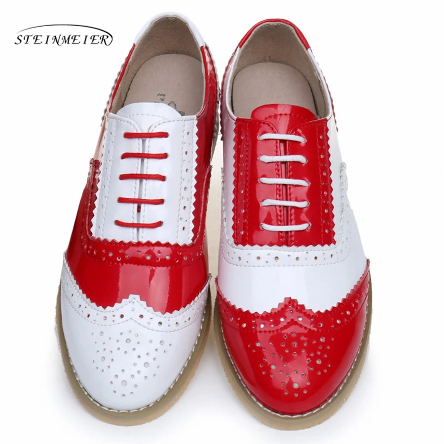 Genuine Leather Women Oxford Shoes Flats Round Toe Handmade Flat Shoes Pink Lace Up Vintage Woman Spring Summer