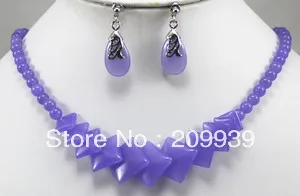

huij 00106 Pretty real nature purple jade necklace earring set