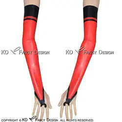 Красные с черным сексуальные длинные латексные перчатки без пальцев с полосками резиновые варежки ST-0025
