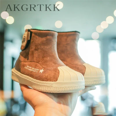 

Children's boots winter ankle boots 2018 new British style children's shell head movement warm fashion soft bottom boots