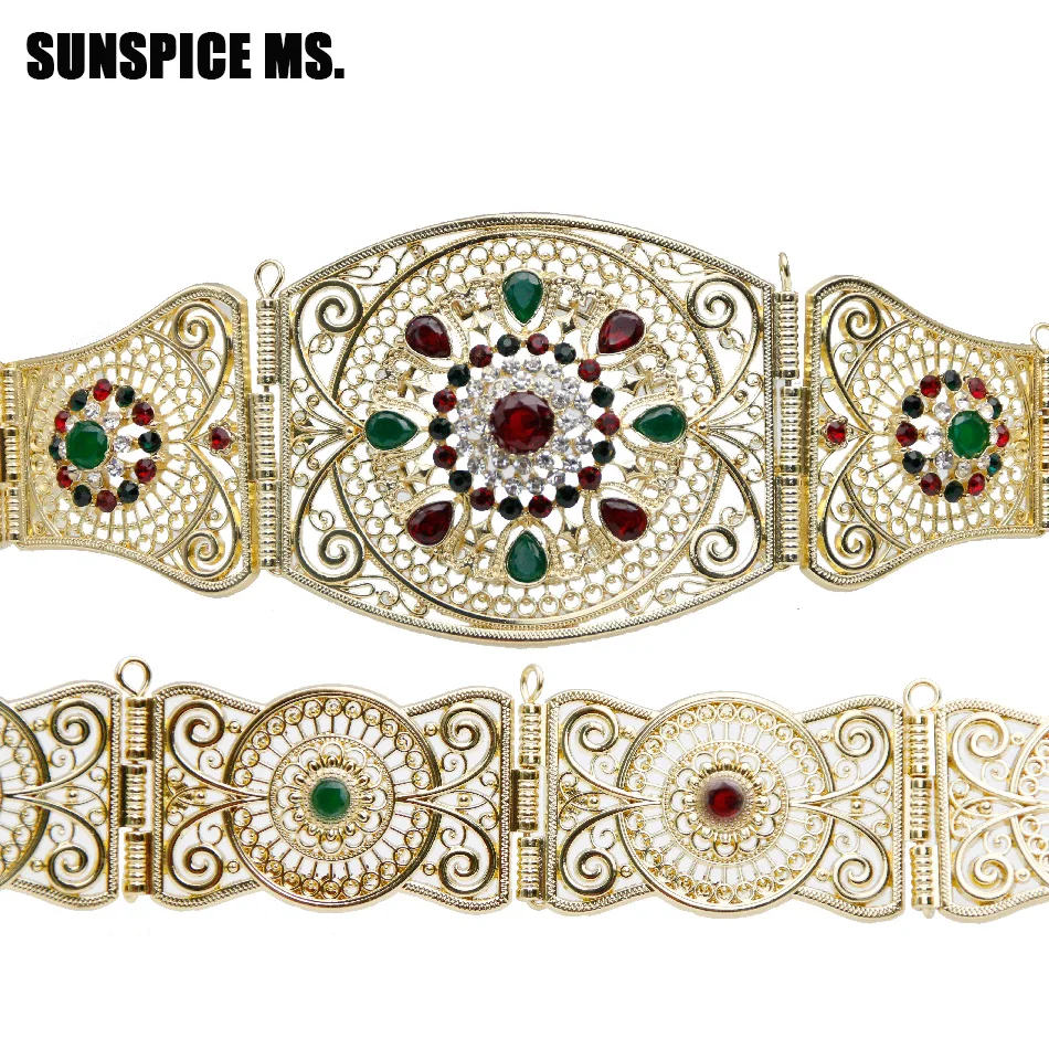 

SUNSPICE MS Caucasus Vintage wedding Dress Belt Women Bridal Waist Chain Resin Jewelry Metal Body Chain Hollow Flower Bijoux