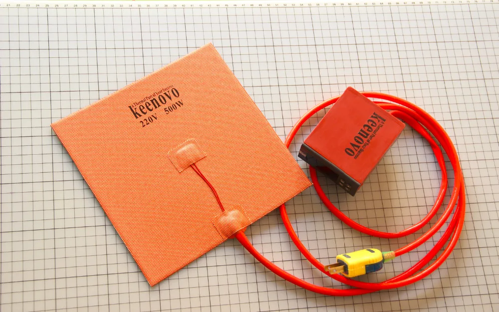 

200mm x 200mm (8" x 8") 500W KEENOVO Silicone Heater 3D Printer Heating Element, w/ Digital Controller Thermostat