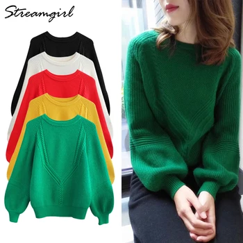 

Sweater Female Green Pullover Womens Sweaters 2018 Winter Women Sweater Women's Lantern Sleeve Sweaters Ladies Pull Femme Hiver
