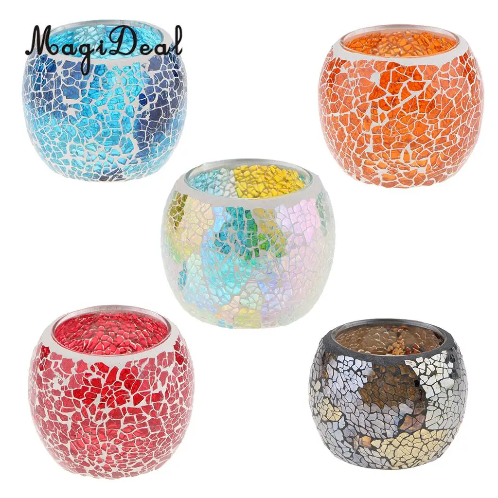Mosaic Glass Candle Holder Votive Tealight Holder Bowl Wedding Decorative Lighting Accessories Festive Light Holder 5-set