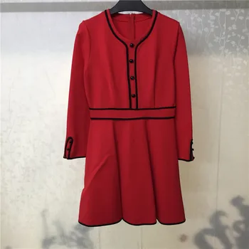 

Red Dresses For Women Summer 2018 Elegant O-neck Ladies Long Sleeve Dress Women Fashion A-line Dress