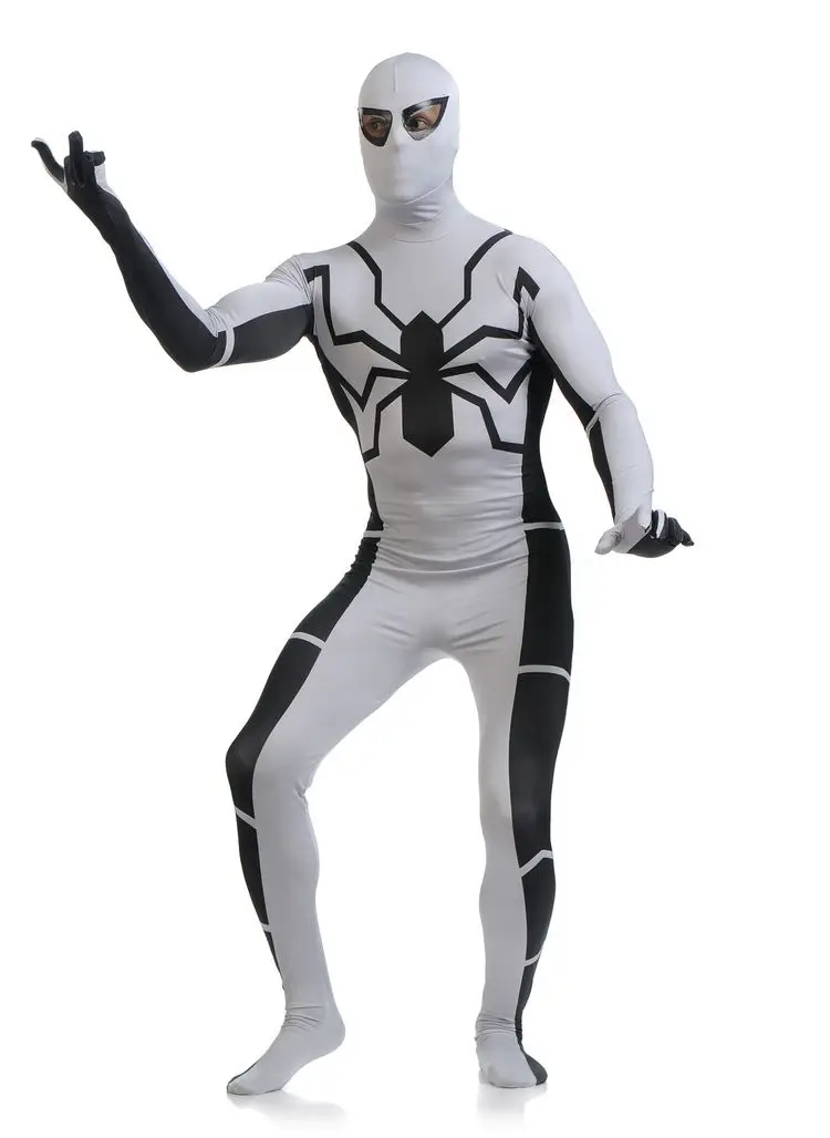 Unisex Adult Full Body Black and white Lycra Spandex Superhero Spiderman Zentai Suits Halloween Party Costume