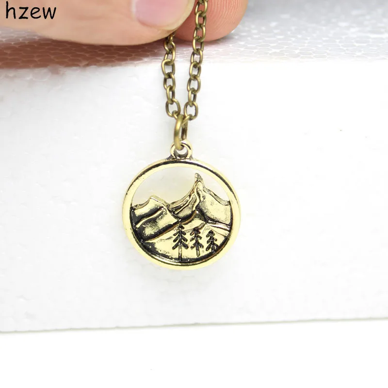 hzew 1pcs Lovely round pendant Pine Tree charm under the mountain