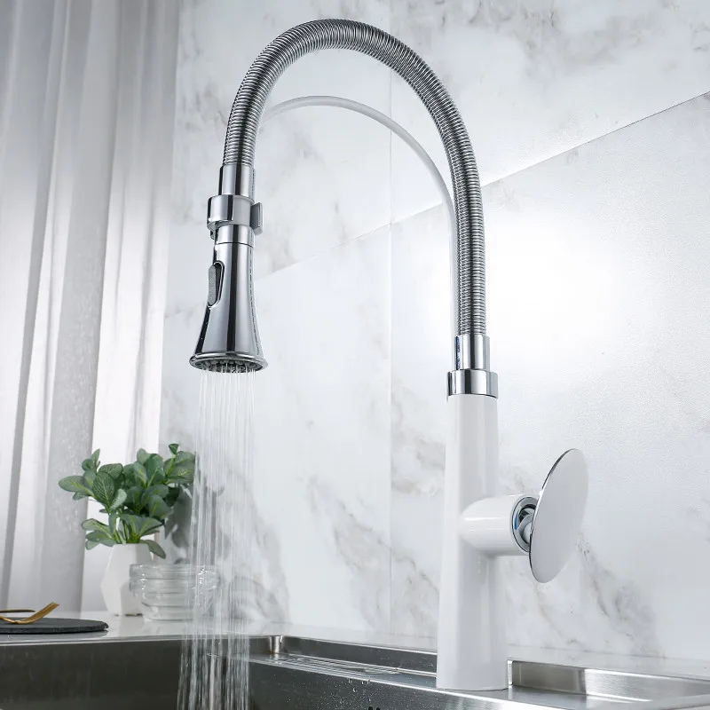 Kitchen Sink Faucets Chrome Brass Pull Out/Down Kitchen Sink Mixer Tap Single Handle Hot & Cold Rotating Kitchen Crane Faucet Kitchen Sink Faucets Chrome Brass Pull Out/Down Kitchen Sink Mixer Tap Single Handle Hot & Cold Rotating Kitchen Crane Faucet