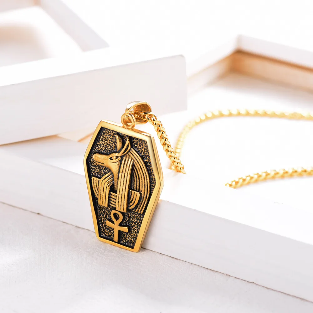 Kpop Anubis Ankh ключ жизни Шарм нержавеющая сталь Египетский иероглиф Бог подземного мира крест кулон цепочки и ожерелья для мужчин P3775