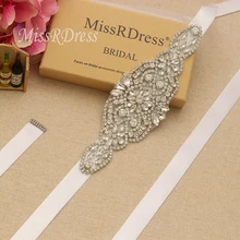 MissRDress свадебный пояс со стразами серебряный Хрустальный цветок свадебный пояс Кушак со стразами для невесты пояс для свадебного платья JK986