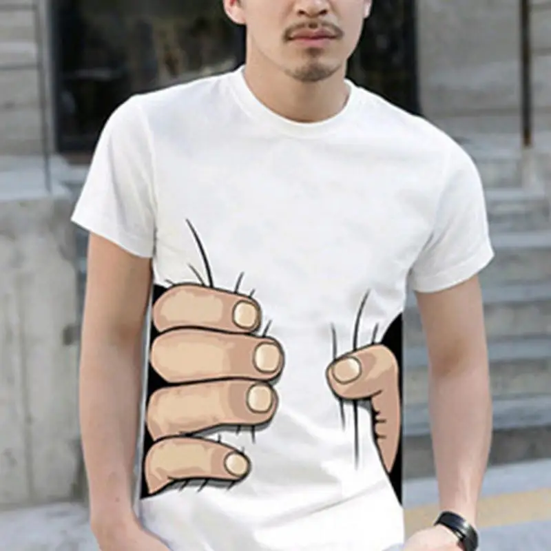 

2019 New Arrival Novelty Fashion Funny 3D Life Hand or Bone Pattern Tops Visiual Illusion Style T shirt Short Sleeve Men's Shirt
