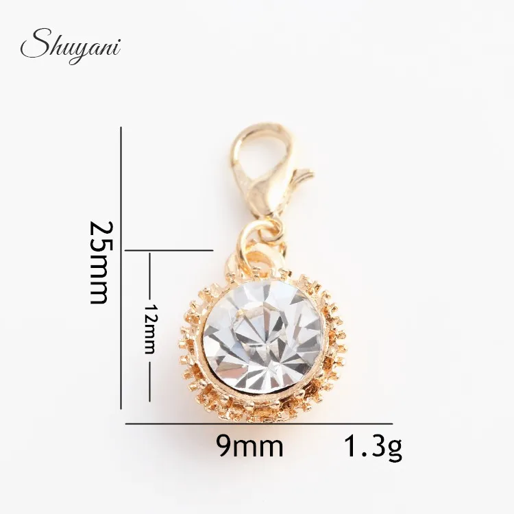 25*9mm Fashion Gold Color Dangle Charms with Lobster Clasp Crystal