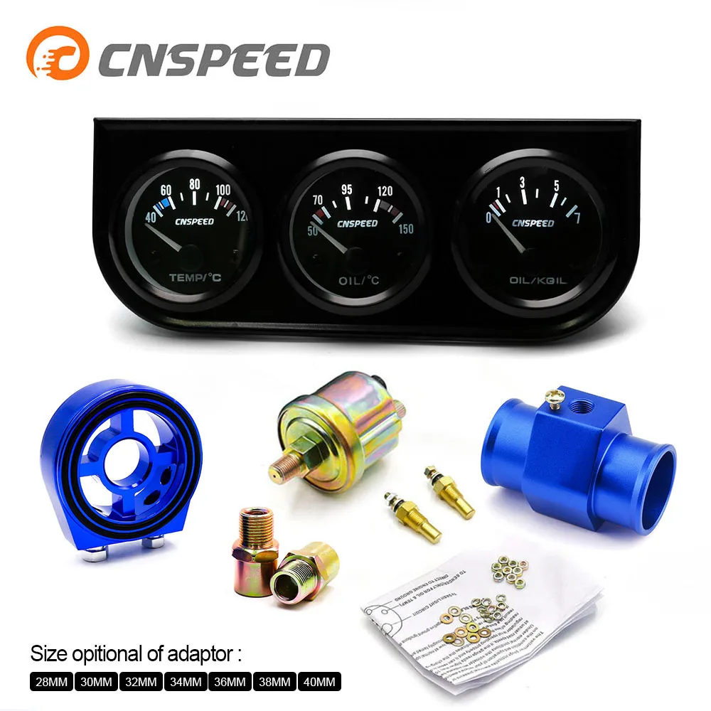 CNSPEED medidor de presi/ón de aceite 3 en 1 con adaptador de filtro de aceite para s/ándwiches Medidor de temperatura de aceite de 52 mm con triple volt/ímetro