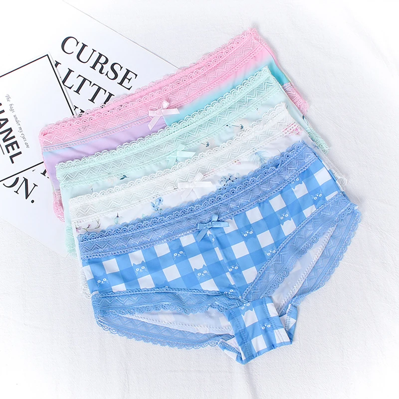 

SP&CITY Rainbow Floral Print Lace Underwear Women Summer Sexy Ice Silk Panties Soft BreathableSeamless Briefs Female Lingerie