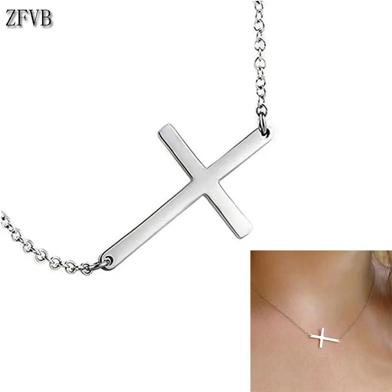 

ZFVB 2019 NEW Cross Necklace Women Gold Trendy Jewelry Stainless Steel Fashion Pendant Cross Necklace Clavicle chain Gift