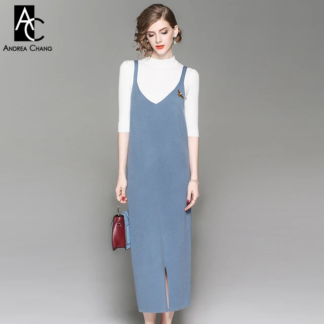 Calf Length Dresses for Women Black Sweater