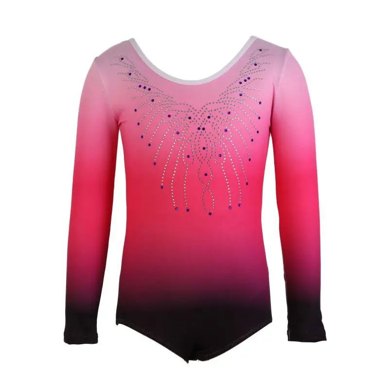 Балерина, гимнастическое леопардовое трико с длинными рукавами, градиентный цвет, костюмы, трико для девушек, балетное платье, танцевальная одежда, костюмы - Цвет: Розовый