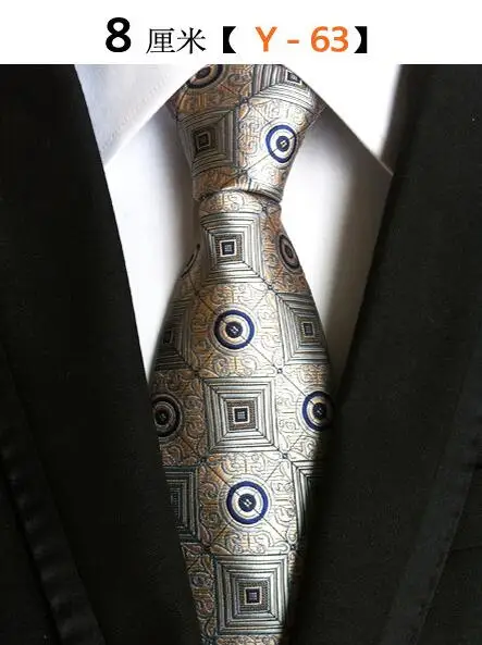 RBOCOTT мужской галстук Шелковый Полосатый коричневый галстук 8 см клетчатый синий галстук модные желтые цветочные галстуки Свадебный галстук для мужчин деловой костюм - Цвет: 63