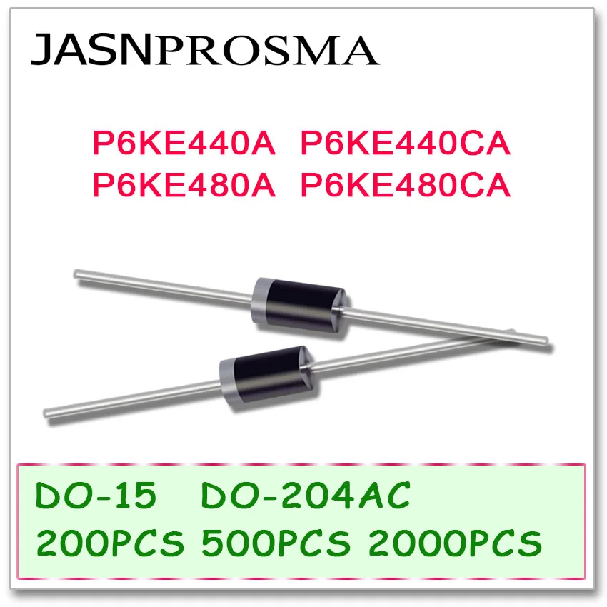 

JASNPROSMA 200PCS 500PCS 2000PCS DO-204AC DO-15 P6KE440 P6KE440A P6KE440CA P6KE480 P6KE480A P6KE480CA P6KE TVS Diode