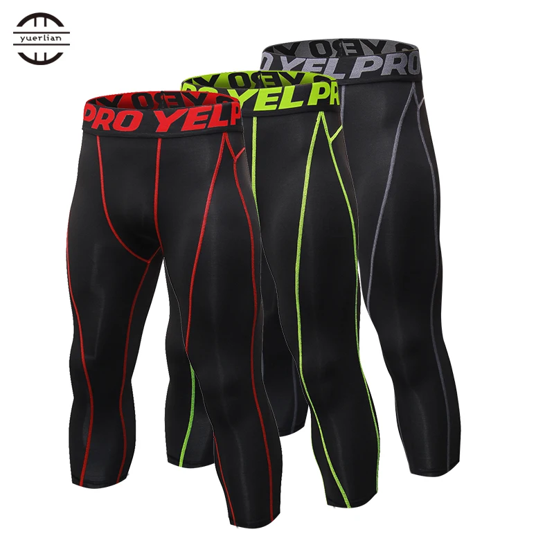 

New Mens Compression Tights 3/4 Pants Sports Tight Fitness Running Basketball Trouser Jogging Leggings Slim Fit Running Pants