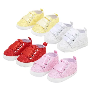 

Newborn Lace Embroidery Shoes Baby Girls First Walkers Toddler Bow Flower Baby Girl Soft Sole Shoes