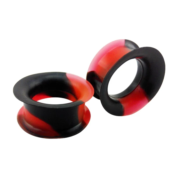 2pcs/lot Black And Red Silicone Ear Gauges Plugs And Tunnels Stretching