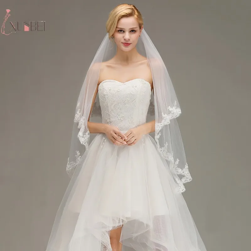 

voile mariage Elbow Short Two Layers Wedding Veil With Comb Lace Edge Bridal Veil Wedding Accessories Veu de Noiva New