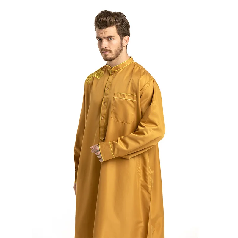 Средний Восток мусульманская Этническая вышивка длинный рукав свободный стоячий воротник халат для мужчин