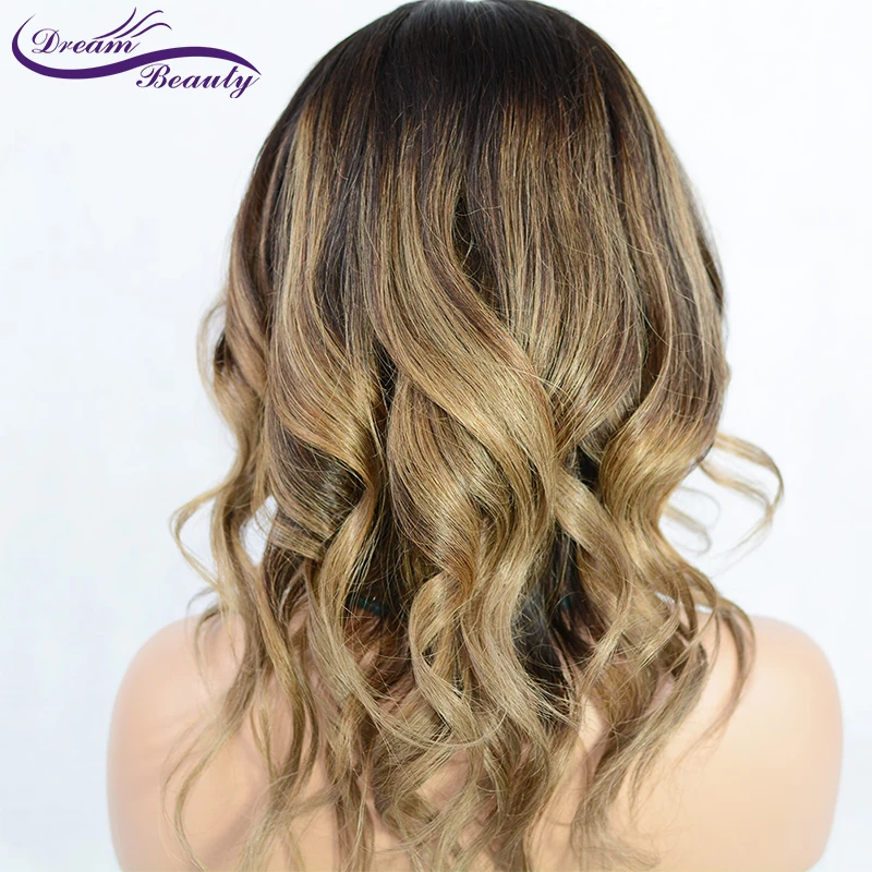 Lace Front Human Hair Wig 13x6 Deep Part Ombre Highlights Color Pre Plucked With Baby Hair Brazilian Remy Hair Wavy Dream beauty