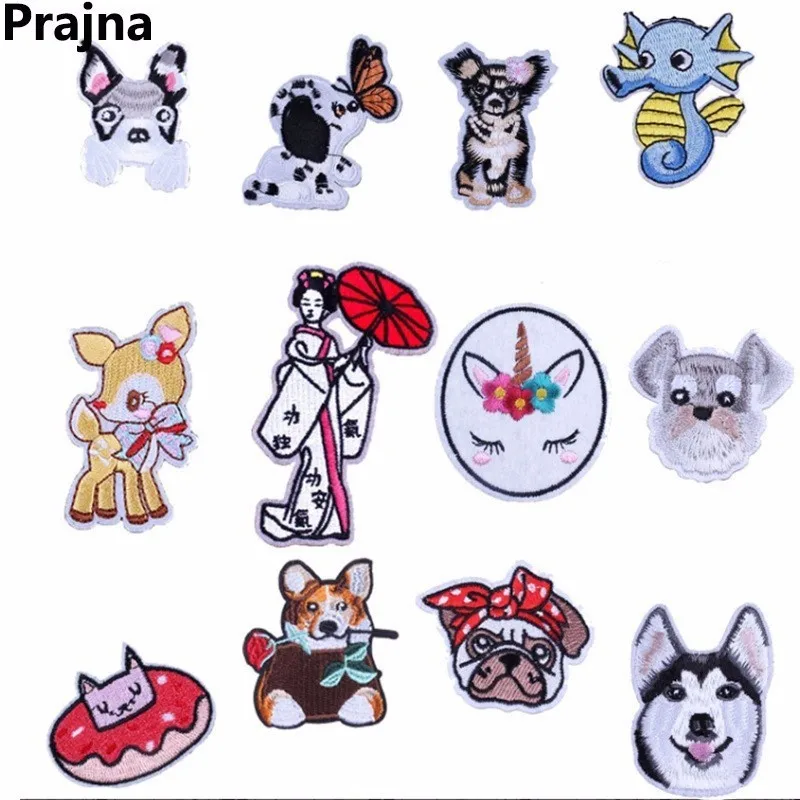 

Prajna Husky Chihuahua Dog Patch Horse Bunny Rabbit Corgi Deer Iron On Patches Cartoon Embroidered Patches For Clothes Accessory