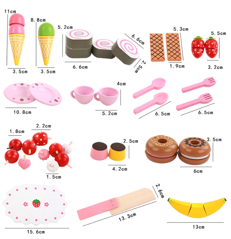 Hot! Pink Colour Wooden Toy Pretend Play Toy Simulation Magnetic Ice Cream Colourful Kitchen Food Baby Toy Food Birthday D187