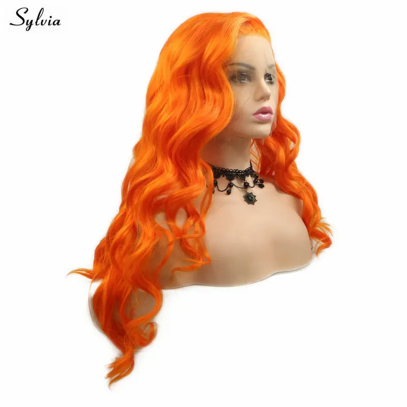 Sylvia волнистый средний/длинный парик цвета пламени/оранжевый фронта шнурка