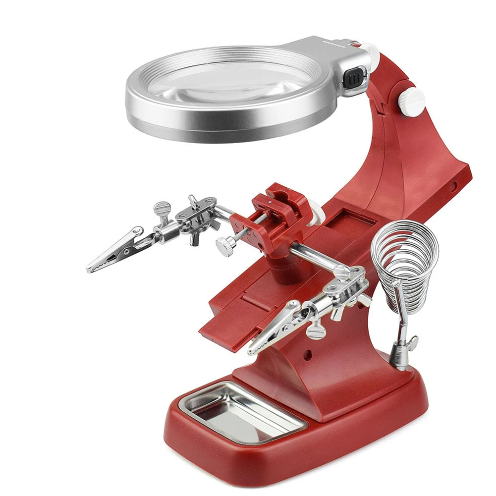 Helping Alligator Clip Hand Soldering Auxiliary Magnifier Led Illuminated Stand Magnifying Glass Desktop Clamp