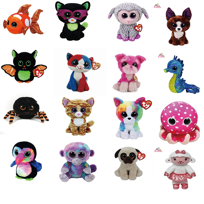

TY 6" 15cm Bunny Dragon Lamb Parrot Fish Fox Owl Dog Giraffe Seal Cat Bat Bear Plush Doll Toy