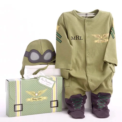 Костюм Пилота для маленьких мальчиков; зеленый комбинезон с длинными рукавами и шапочкой; одежда для малышей; roupas infantil