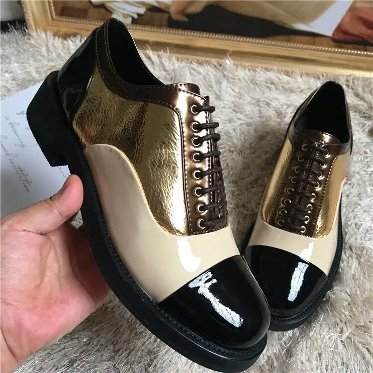 Женские туфли-оксфорды в британском стиле; лоферы на шнуровке с круглым носком; Роскошная брендовая Дизайнерская обувь для женщин; повседневная женская обувь