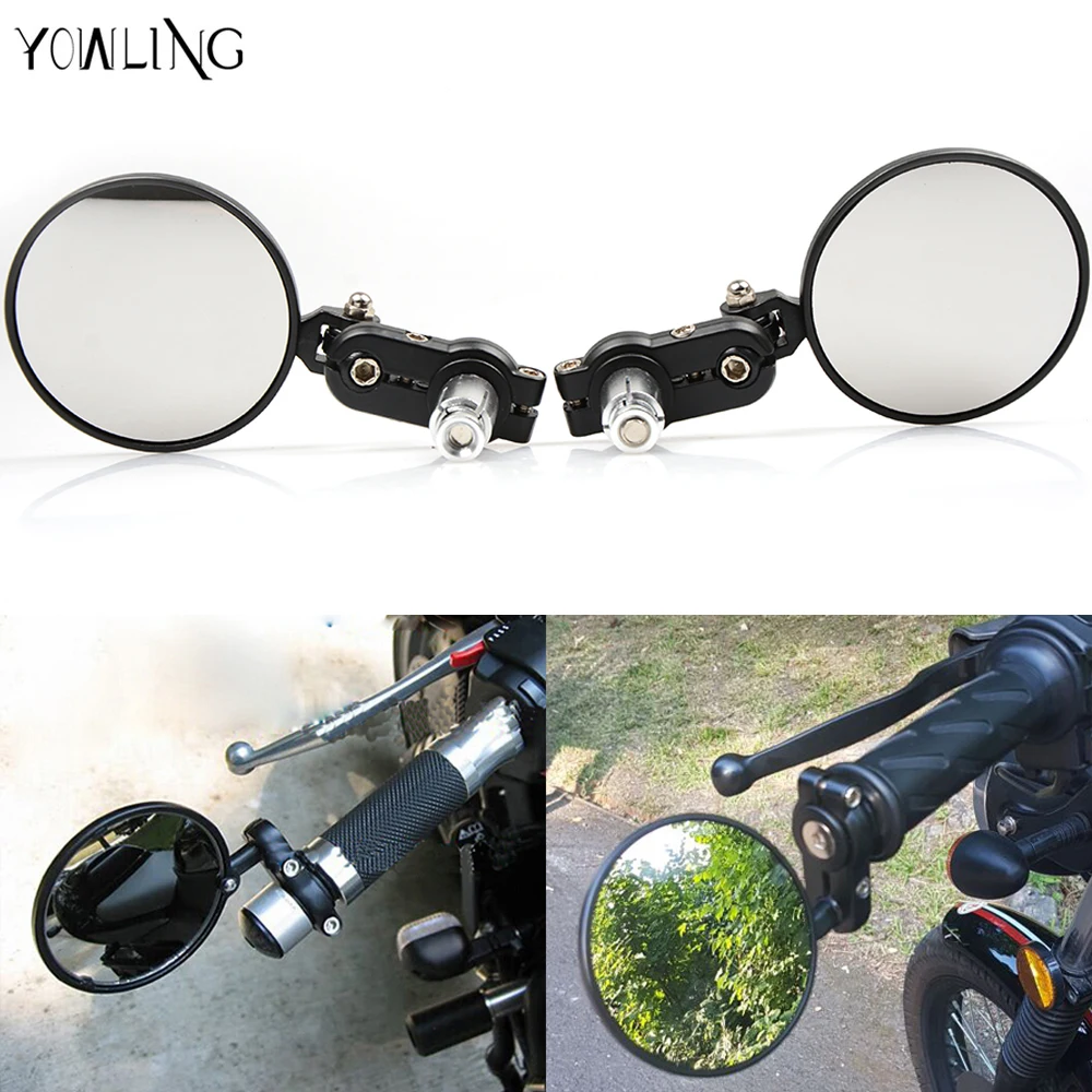 

Universal Moto Bike Modified Retro Folding Motorcycle Mirror Black Billet 22mm Handle Bar Mirror Rearview Mirror High Quality