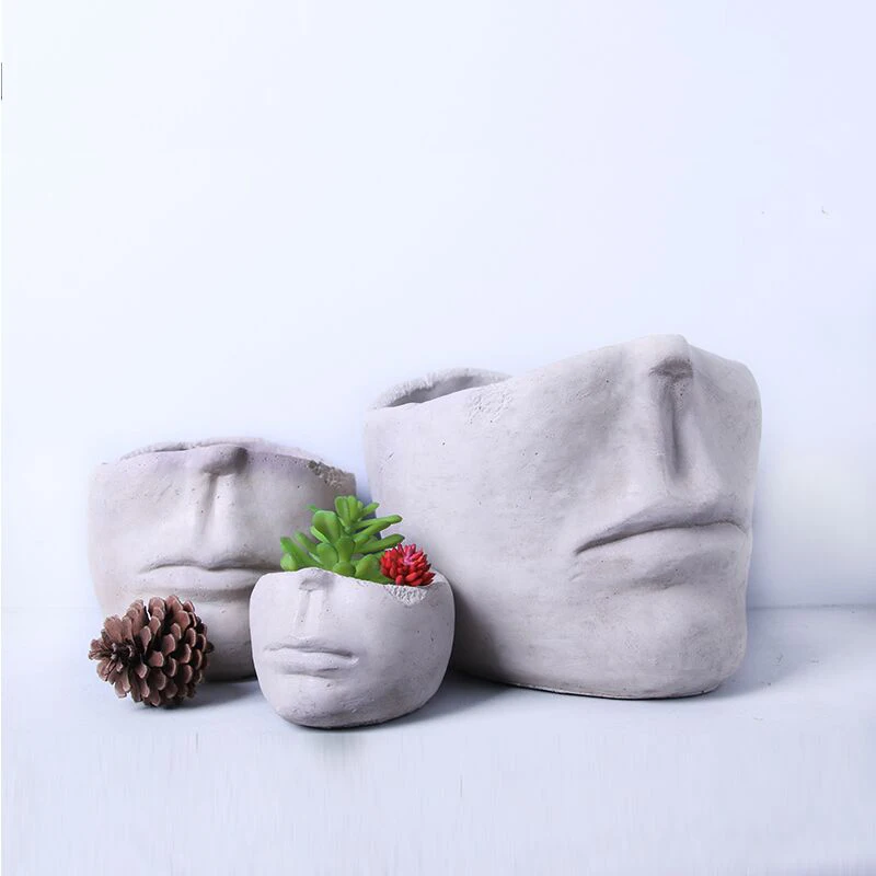 Face head design cement flower pot silicone mold reative succulent