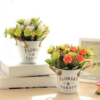 

1Pcs Retro Iron Flower Pot Waterproof Creative Handmade Insert Bucket Home Store Desktop Artificial Decorative