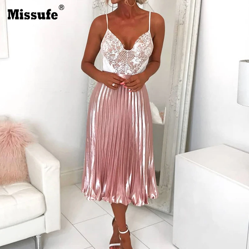 Missufe Уличная Повседневная мода летняя юбка розовая плиссированная юбка с высокой талией Миди юбки для женщин