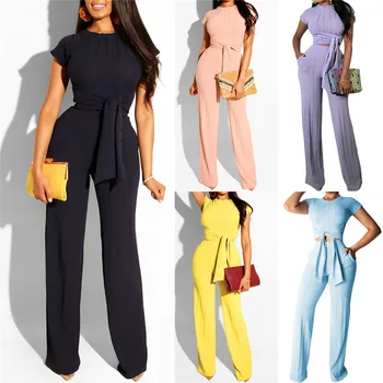

blusas mujer de moda 2019 Women 2 Piece Set Outfit Set Rompers Jumpsuit Long Pants Set Short Sleeve Crop Tops