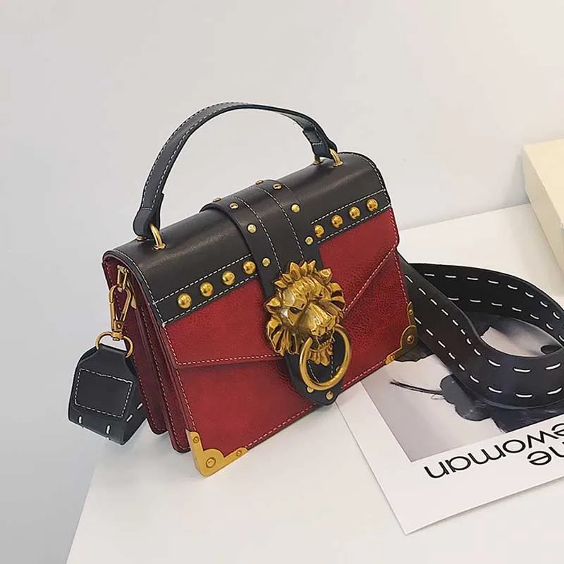 CASMOR, Мини женские сумки, брендовая дизайнерская сумка на плечо, роскошные женские сумки с клапаном, клатч через плечо, кошелек, львиная квадратная сумка - Цвет: Красный