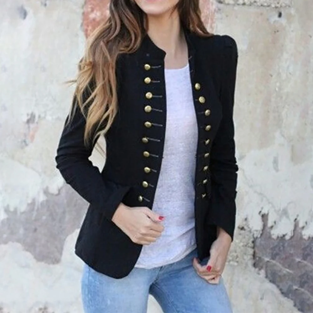 

Women's Solid Color Stand Collar Long Sleeves Double Breasted Cardigan Jackets New Simple Fashion Slim Fit Casual Office Coats