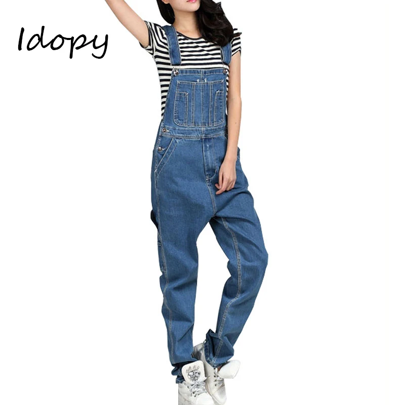 

Idopy Women`s Denim Bib Overalls Loose Fit Ripped Scratched Baggy Jumpsuit Personality Drop Crotch Harem Style Jeans Rompers